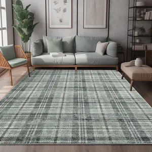 Modern Plaid Print Rug Low Pile Non Slip Rug Washable Area Rug Soft Non Shedding Rug Foldable Living Room Rug for Bedroom Office Hallway Farmhouse