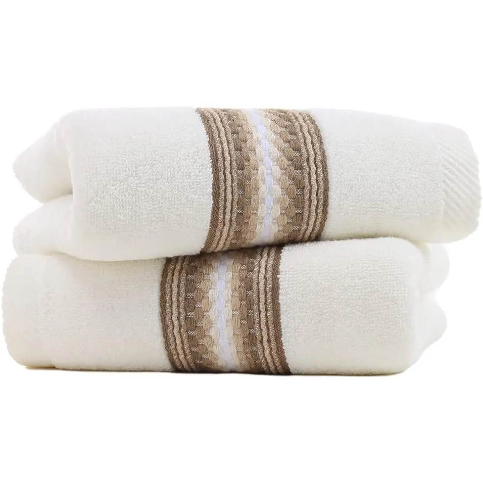 Beige Cotton Hand Towel Set (2-Pack) - Super Soft, Highly Absorbent, Textured Striped, Resistant Synthetic Blend Bathroom Decorative Towels, 13x29 in