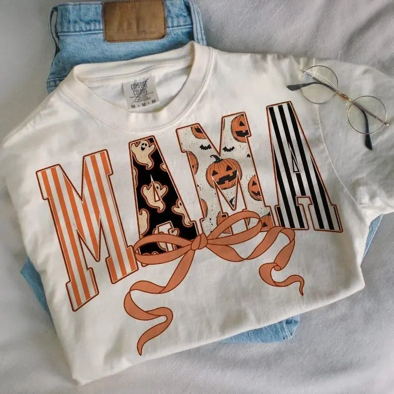 Comfort Colors Coquette Halloween Mama T-Shirt, Spooky Mama Tshirt, Retro Halloween Tee, Halloween Mama Tee, Fall Mama, Coquette Mama