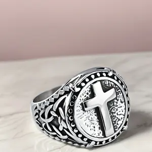 Fashionable, Cool, Classic Cross Stainless Steel Domineering Men's Ring, Hip-hop Punk Handsome Daily Wearing Jewelry, Rings, Cross Design Rings