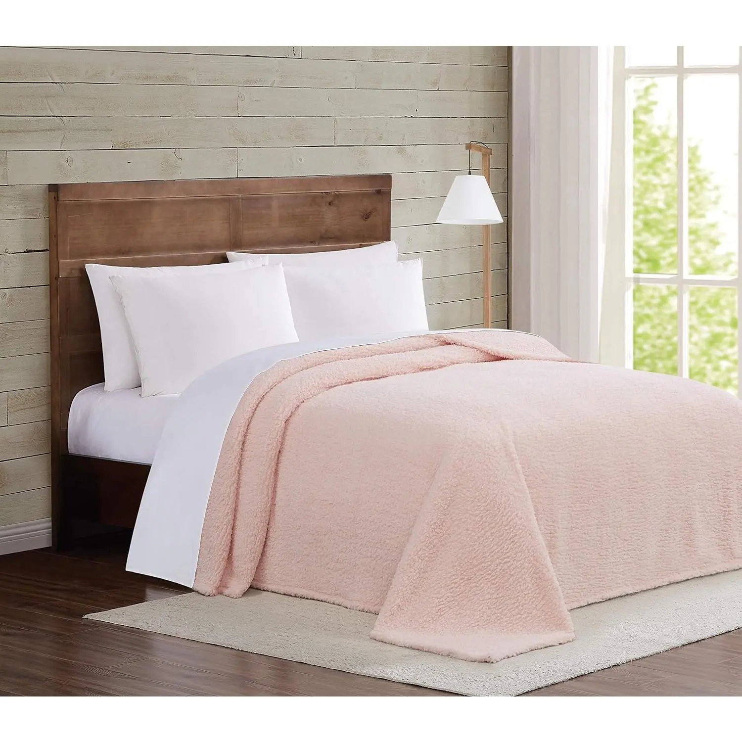 Modern Stain-Resistant Marshmallow Sherpa Blanket - Full/Queen Size, Blush Pink, Ivory, Mustard, Olive Green Options, All-Seasons Bedding Throw