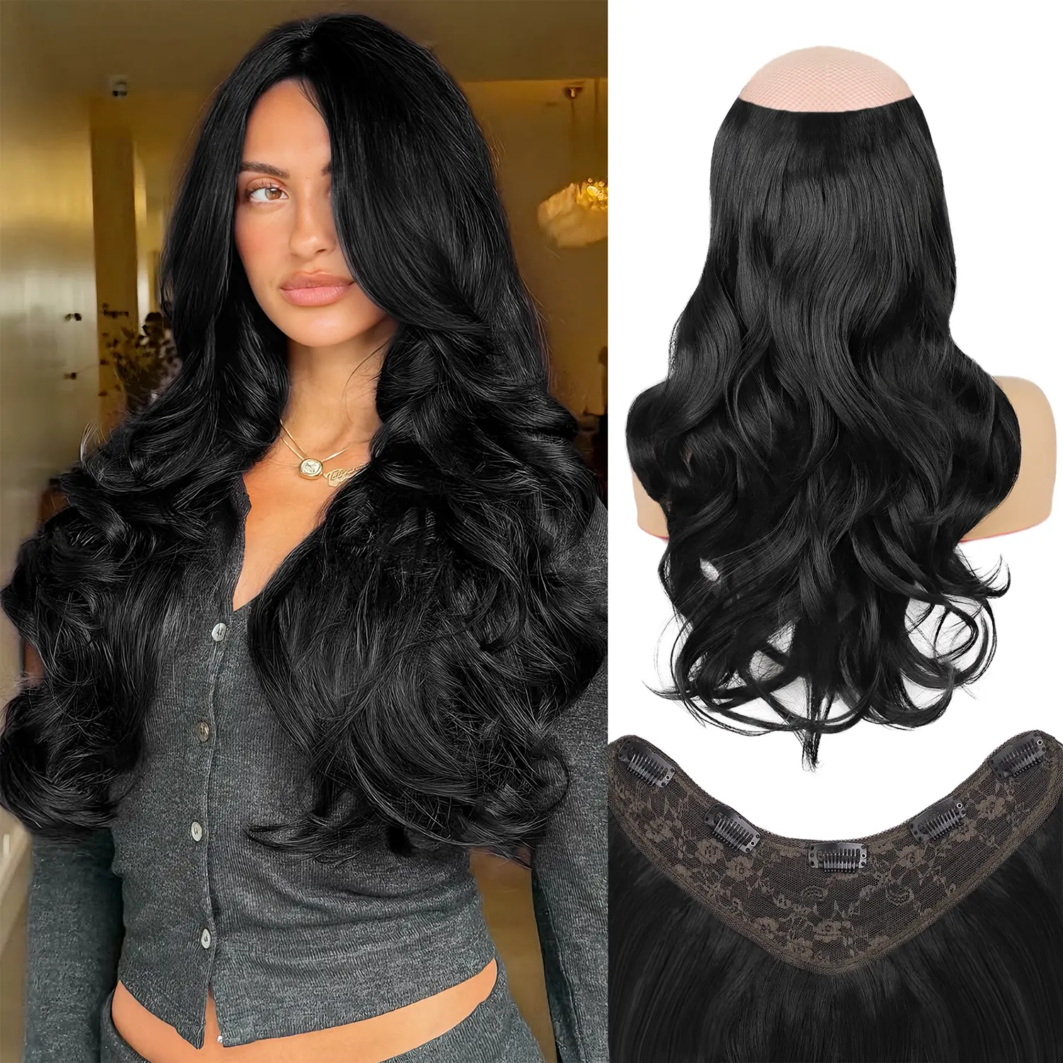 Vigorous Women's Clip-in Hair Extensions, 20-in 1PC Long Wavy Natural Layered Soft Full-Head Synthetic Hairpieces, Wavy Hair Toppers