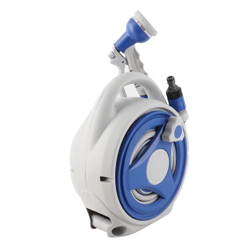 Retractable Garden Hose Reel Shower with 8-in-1 Sprayer Nozzle 43Ft Hose Portable Water Hose Reels with Spray Lock and Pipe Storage Bracket Standard Pipe Connector for Indoor Outdoor Watering Cleaning