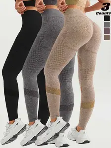 Sexy Slim Fit Knitted Striped Pants, High Waist Elastic Workout Yoga Pants, Women's Sporty Casual Tight Fitting Leggings, Elastic Running Pants