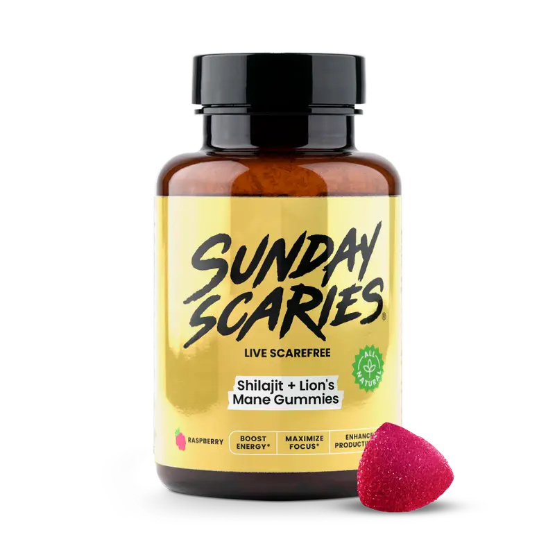Sunday Scaries Shilajit Gummies - 30 Piece, 150mg Shilajit & 250mg Lion's Mane, Energy Boost & Peak Mental Clarity, All-Natural Gummies
