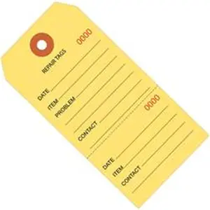 Box Partners  4.75 x 2.38 in. Yellow Repair Tags Consecutively Numbered - Pack of 1000