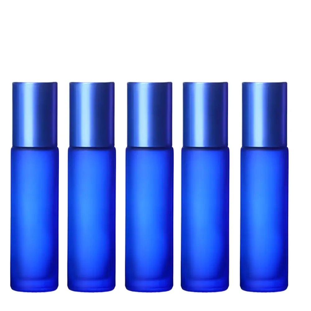 10ml Frosted Bottles with Steel Roller - Blue 5Pcs Glass Matte