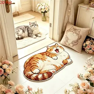 Ins‑Style Cute Orange British Shorthair Cat Irregular Rug, Lazy Lying Posture with Fluffy Fur Texture, Cozy Short‑Pile Anti‑Slip Mat, Machine & Hand Washable, Perfect for Bedroom, Entryway & Beside Sofa, Vibe‑Boosting Home Decor