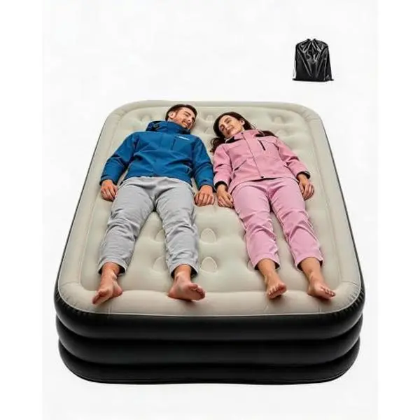 Gaomon Double Queen Size Inflatable Air Bed with 4000mAh Battery-Powered Pump, 16" Raised Portable Outdoor/Indoor Furniture for Camping, Home Guests, Double Size