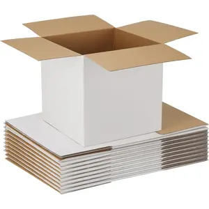 10 Pack 12x12x12 Shipping Boxes for Small Business, White Corrugated Cardboard Small Box for Packaging, Moving, Mailing and Storing