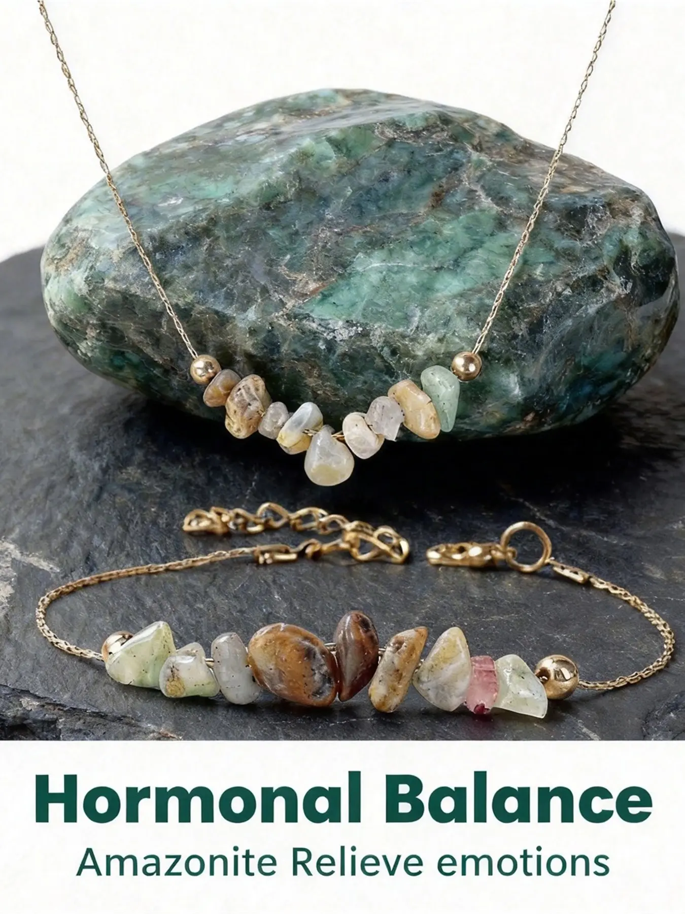 Hormonal Balance Bracelet & Choker Necklace Set, Natural Arizona Crystal Stone Jewelry, Spiritual Gift, Relaxing Emotional Wellness Accessory, Emotional Calmness, Relieve Emotions, Stress Relief, Tranquility