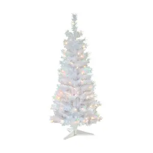 4' White Iridescent Tinsel Tree with Clear Lights