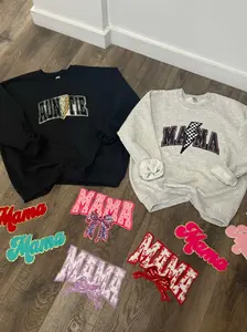 Large chenille/sequin patch crewneck