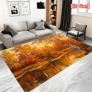 2D fiat autumn forest stream scene carpet, Universal carpet Bathroom carpet Living room carpet Bedroom carpet Indoor doormat Machine washable Entrance door carpet Flannel