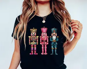 Sequin Nutcracker Shirt, Christmas Shirt, Family Christmas Shirt, Christmas Tee, Preppy Nutcracker Tee, Faux Sequin Tee,Christmas Women Gift