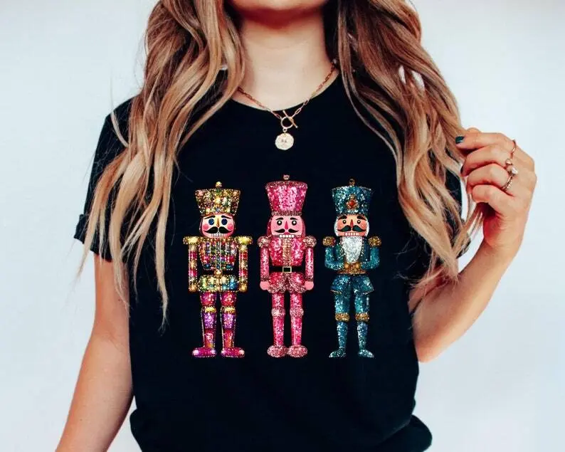 Sequin Nutcracker Shirt, Christmas Shirt, Family Christmas Shirt, Christmas Tee, Preppy Nutcracker Tee, Faux Sequin Tee,Christmas Women Gift