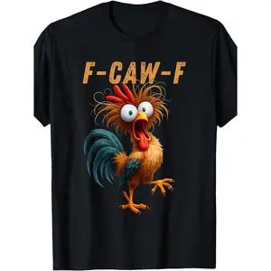 Men's Funny F-Caw-F Rooster Themed T-Shirt, Vintage Loose Short Sleeve with Rude Rooster Print, Durable Heat Transfer, Casual Gift for Chicken Lovers