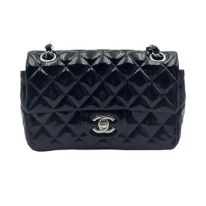 Pre-owned CHANEL france Shoulder Bags H1 Black Classic Flap Patent Leather Diamond Plaid Large Mini Square Fatty Silver Buckle Bag 60721
