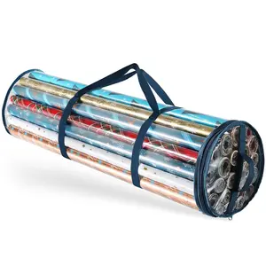 Hearth & Harbor Holiday Christmas Wrapping Paper Storage Bag Fits 14-20 Rolls Upto 40 inches Long, Blue
