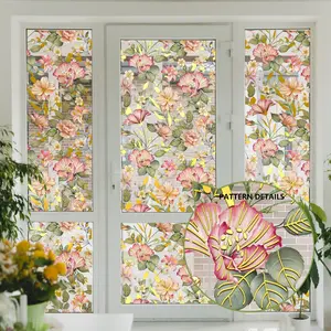 A set of two (31*121cm*2pcs) new-style pink floral gold-edged art window stickers with gold stamping, electrostatic adsorption for window decoration and beautification, Floral Pattern Sticker, DA11021