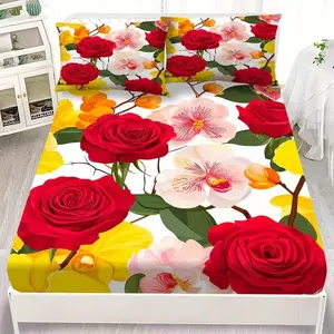 Colorful Peony Pattern Bed Sheet Set, Includes 1 Duvet Cover and 2 Pillowcases, Polyester Material, Digital Print, All-Season Home Textiles