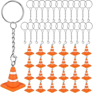 24 Pcs Resin Traffic Cone Keychain Bulk for Multipurpose Construction Theme Keychain Engineering Sports Activity (Orange)