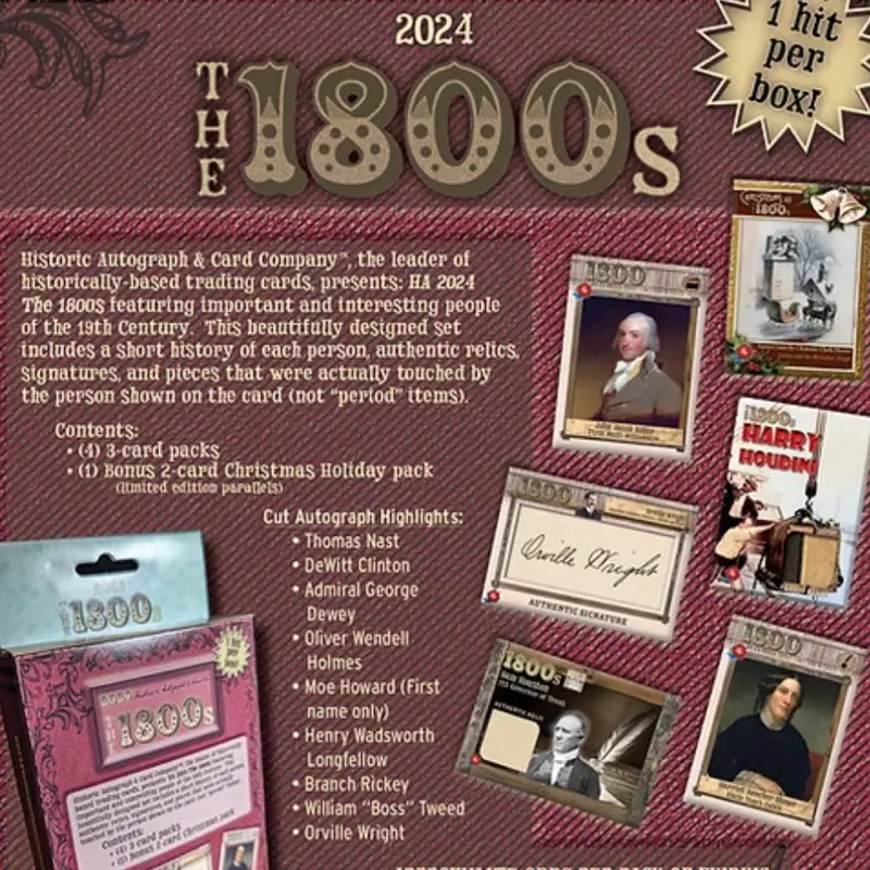 2024 The 1800s box by the Historic Autograph Company- 1 box containing 4 packs with 3 cards per pack and 1 hit!