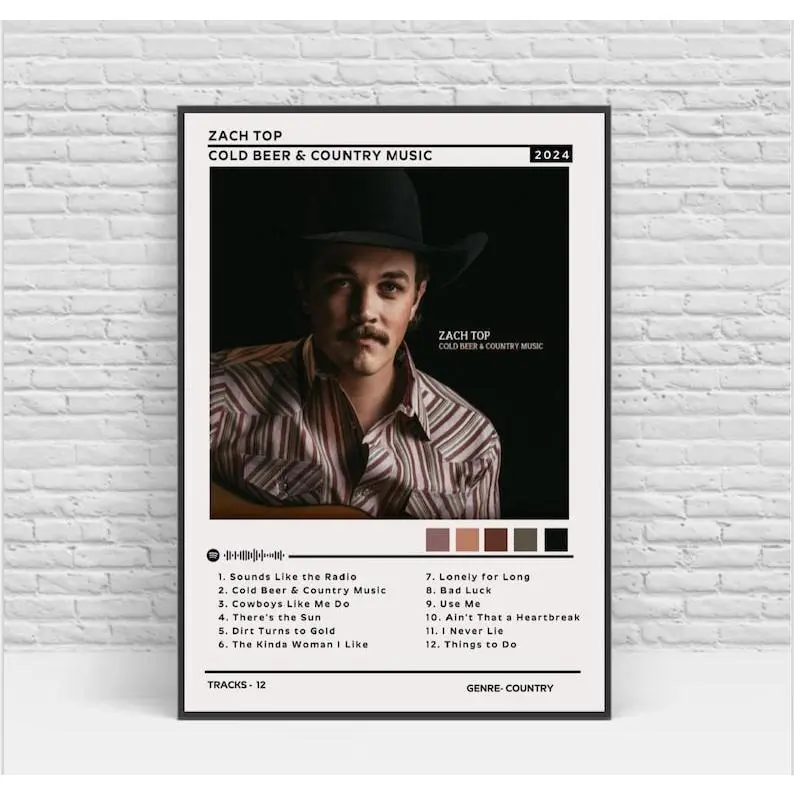 (No Frame) Zach Top Cold Beer & Country Music Album Poster