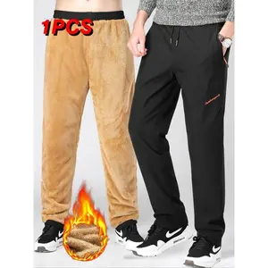Men's Winter Straight Leg Fleece Lined Pants, Outdoor Hiking Waterproof Durable Warm Mountain Climbing Trousers, Zipper Pockets, Casual Streetwear Trousers