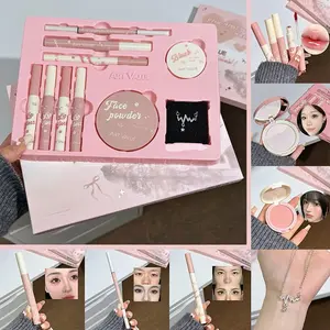 Pink Mist Glow Makeup Set, 10-Piece All-in-One Kit with Necklace, Includes Face Powder, Blush, Lip Gloss, Eyeliner & Mascara, Perfect Birthday & Valentine's Day Gift for Girls