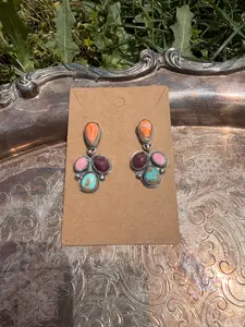 multi stone stud dangly earrings