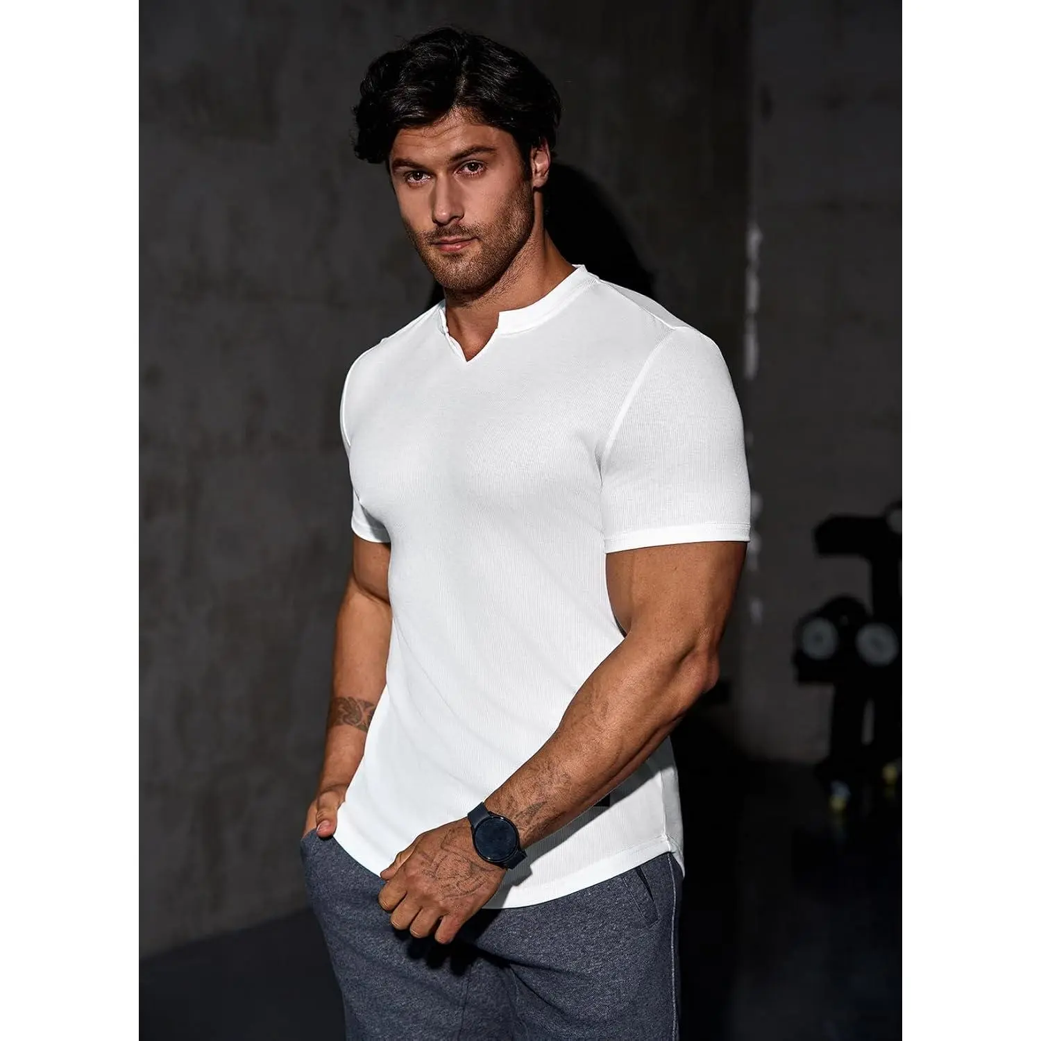 Mens Muscle Slim T Shirts Texture V Neck Longline Henley Gym Workout Athletic Tee Shirt Mens Muscle Slim T Shirts Texture V Neck Longline Henley Gym Workout Athletic Tee Shirt