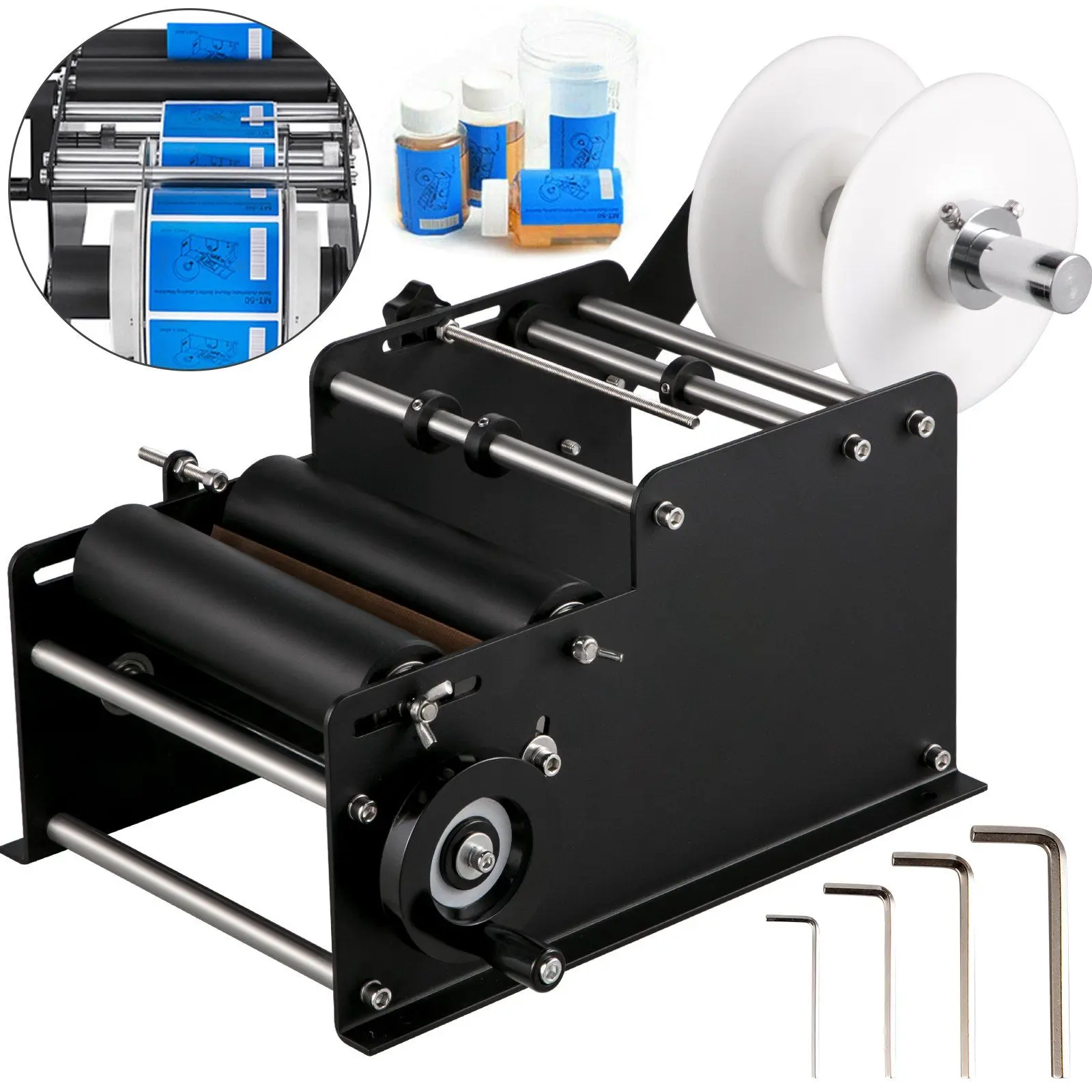 VEVOR MT-30 Round Bottle Labeling Machine, Manual Label Applicator, 20-40 pcs/min, Bottle Label Applicator Machine 26-130 mm Label Width, Beer Bottle Labeler for Round Bottles
