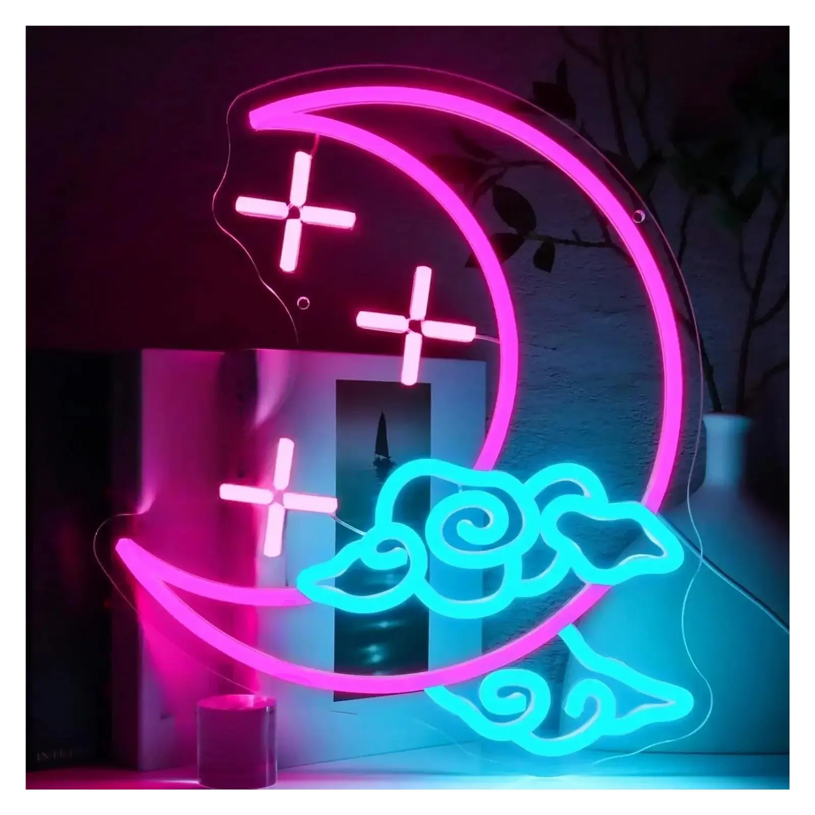 Sign Illuminated Moon Cloud Neon Sign Dimmable LED Light For Wall Decor For Bedroom Home Party Salon Pub Birthday 32.5cm×38cm Sign Illuminated