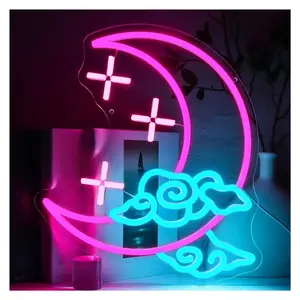 Sign Illuminated Moon Cloud Neon Sign Dimmable LED Light For Wall Decor For Bedroom Home Party Salon Pub Birthday 32.5cm×38cm Sign Illuminated