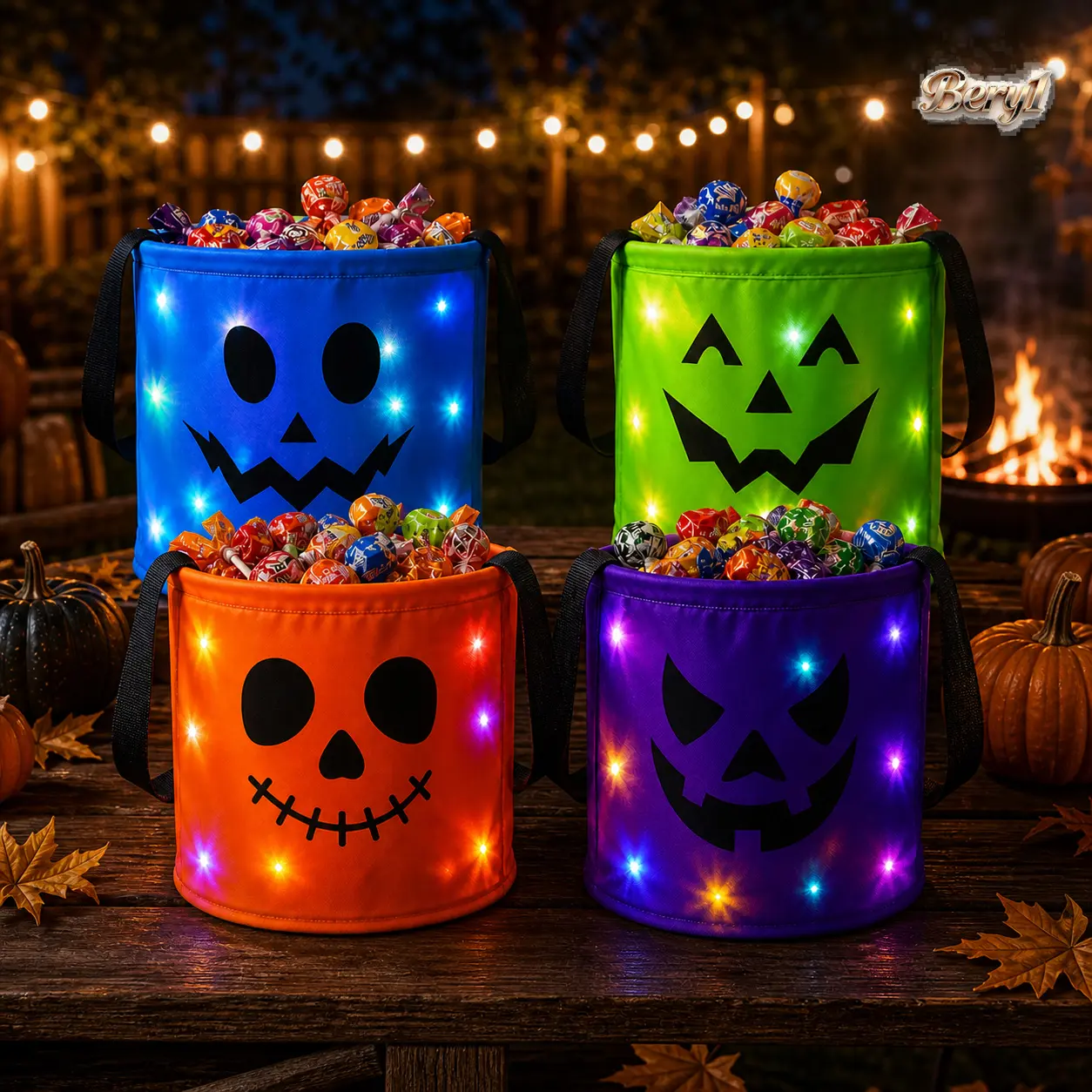 3/4 Pcs Light Up Halloween Candy Buckets with LED Lights, Non-Woven Trick or Treat Bags, Reusable Pumpkin Tote Gift Bags for Kids Adults, Glowing Candy Bags for Home Garden Lawn Decor,bery1--Halloween Birthday Christmas Party Favor Supplies.