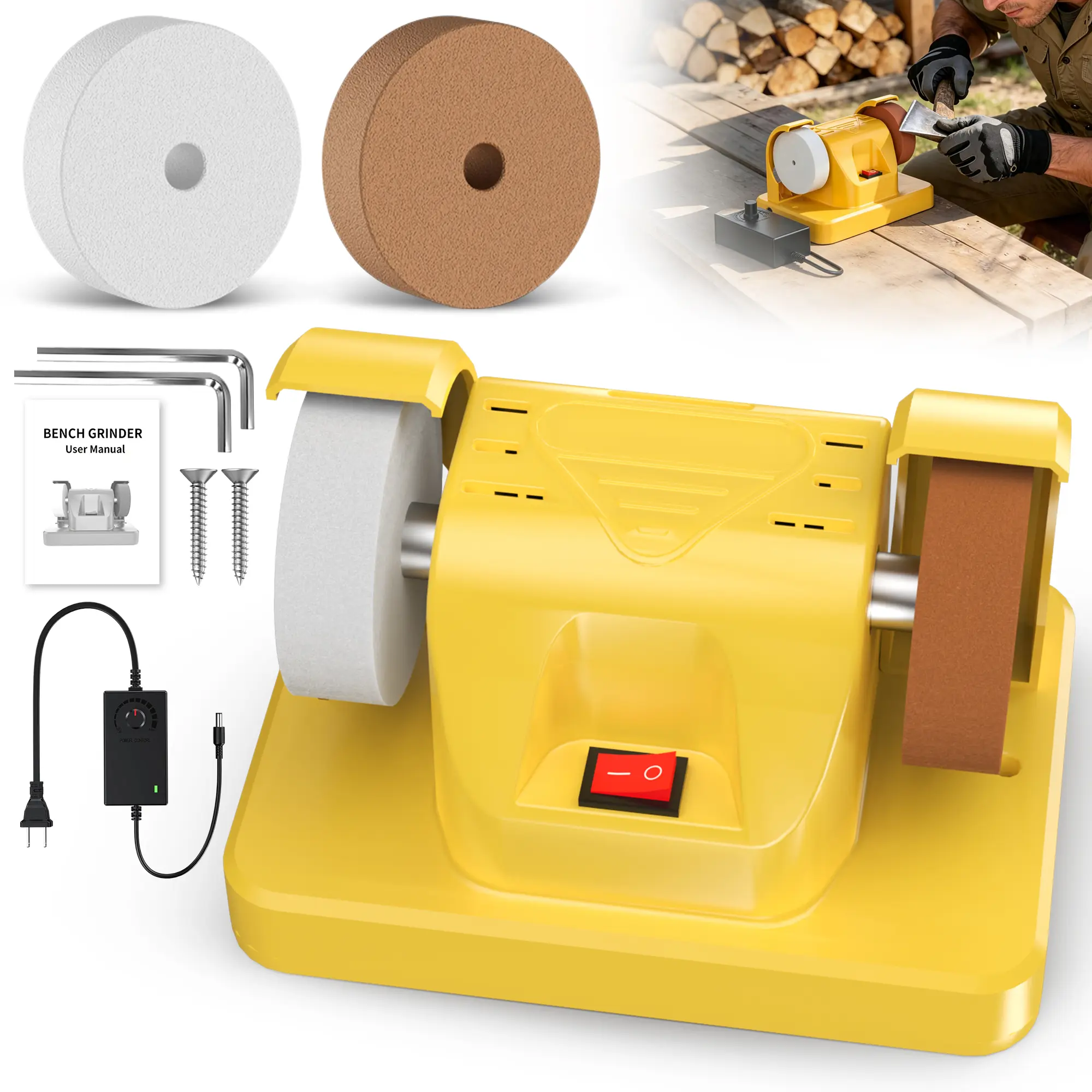 Variable Speed Electric Belt Sander & Dual Wheel Bench Grinder, Non ...