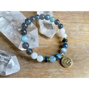 Evil Eye Protection || Lemurian Aquatine Calcite, Kyanite, Labradorite, Apatite & Moonstone Bracelet || Reiki Infused (In Store)
