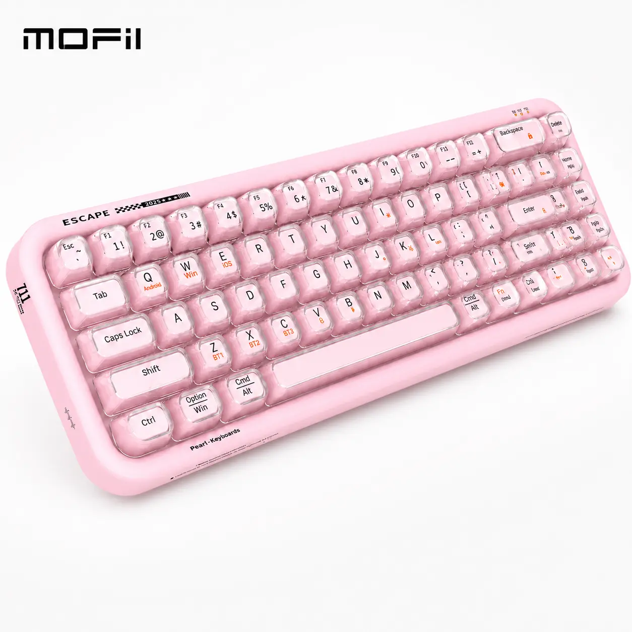 MOFII SK-711 Wireless Keyboard, Jelly Pink RGB Backlit Keyboard with Transparent Keys, 68-Key Compact Ergonomic Keyboard, Bluetooth 2.4G Rechargeable for Laptop, PC, MacBook, Windows, iOS, Android