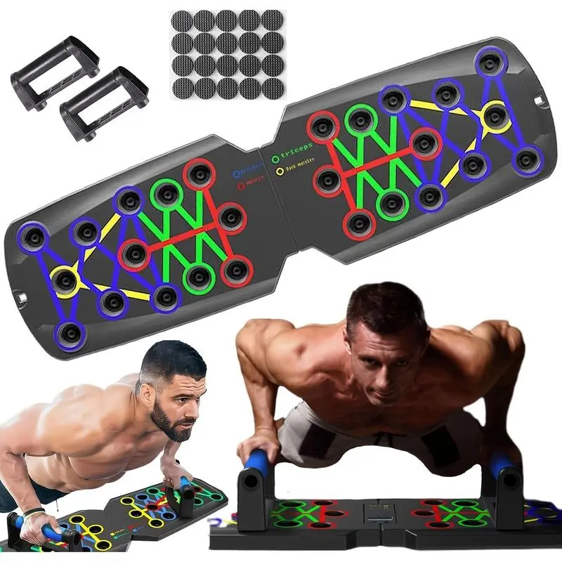 Color-Coded Foldable Push Up Board with Adjustable Resistance Bands, Unisex Multi-Function Workout Equipment for Home Strength Training, Home Workout, At Home Gym Equipment