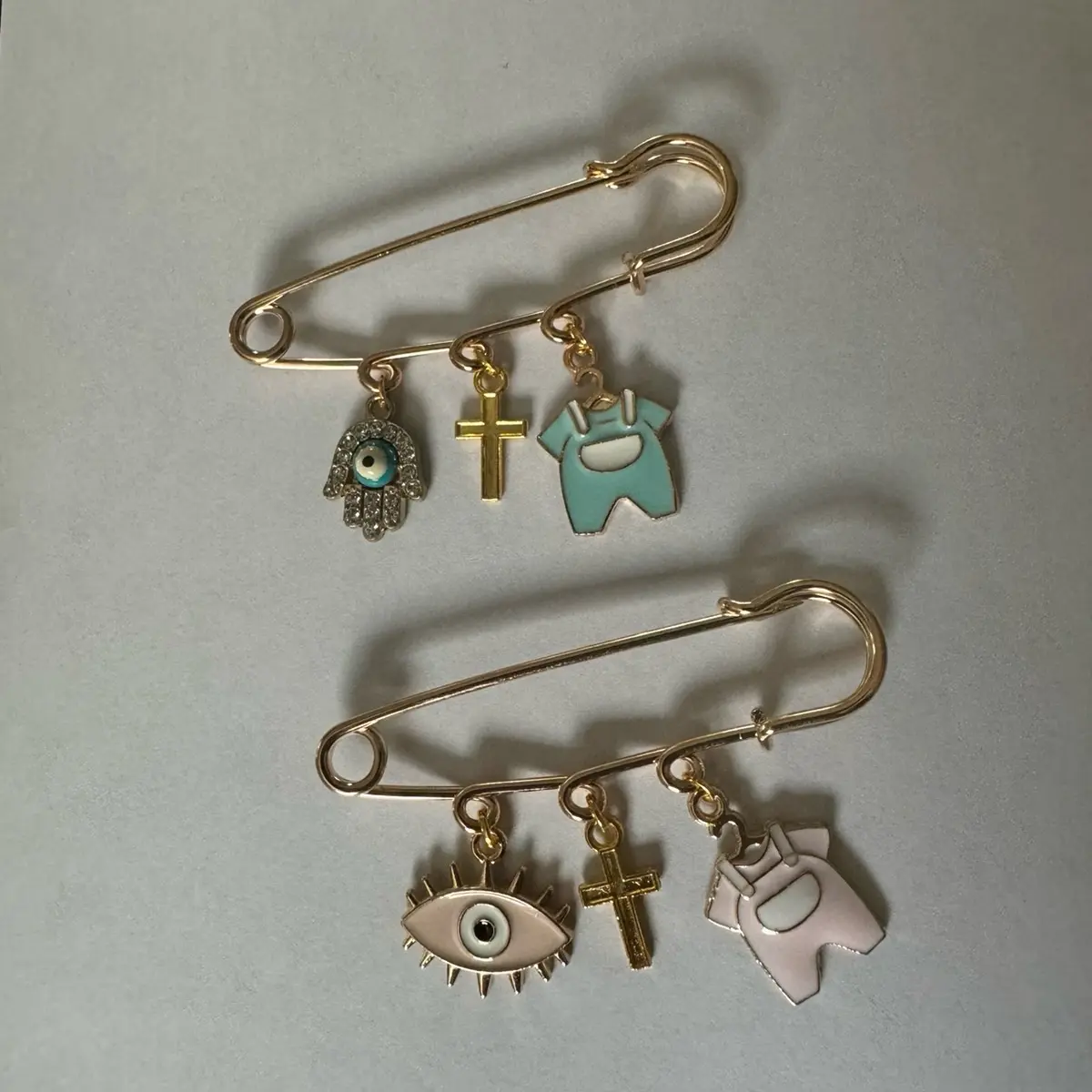 Baby Evil Eye Safety Pin Pregnancy Pin Protection Pin - Pink/Blue