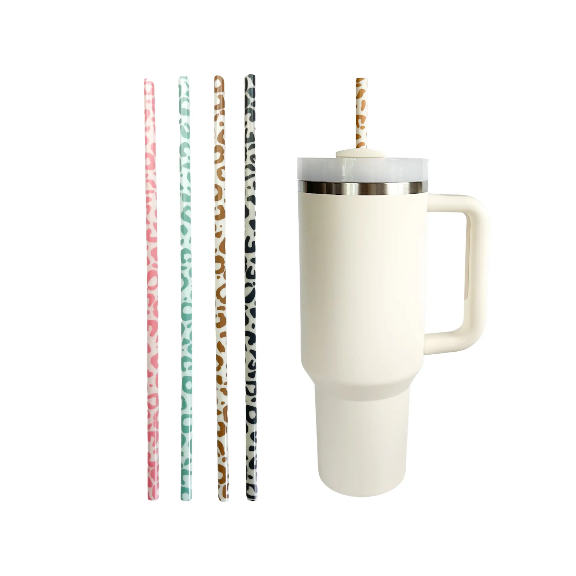 40oz Leopard Reusable Straws (12") – Tumbler Straws for 30–40oz Cups | Iced Coffee & Water Accessories