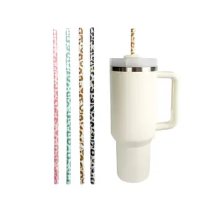 40oz Leopard Reusable Straws (12") – Tumbler Straws for 30–40oz Cups | Iced Coffee & Water Accessories
