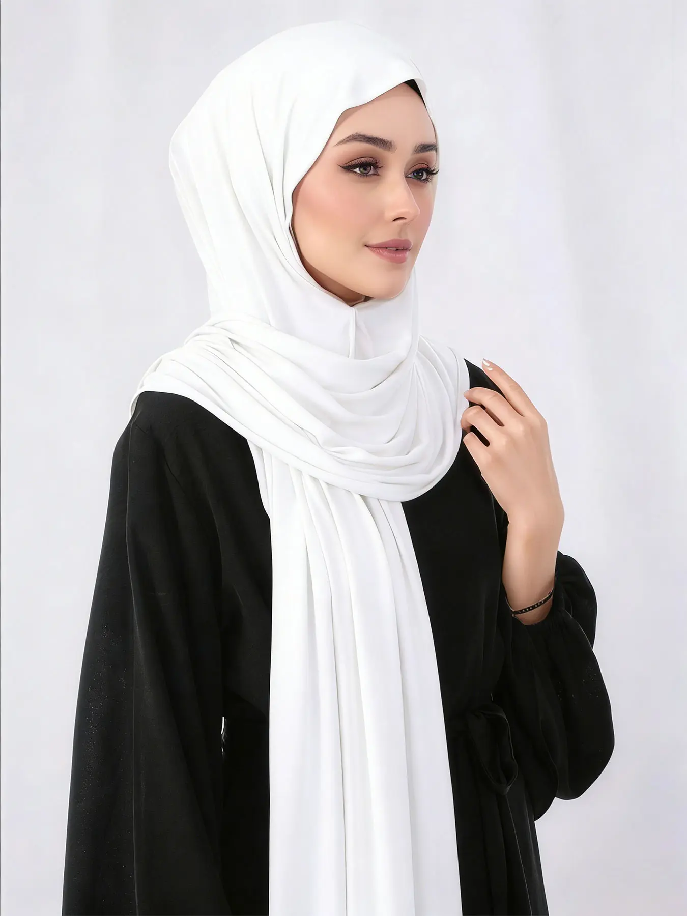 Women's Jersey Hijab Scarf, Soft Breathable Fabric, Adjustable Elastic Design, Pure Color Three-In-One Headscarf for Daily Use, Turban Hijab, Muslim Headscarf Cover