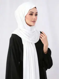 Women's Jersey Hijab Scarf, Soft Breathable Fabric, Adjustable Elastic Design, Pure Color Three-In-One Headscarf for Daily Use, Turban Hijab