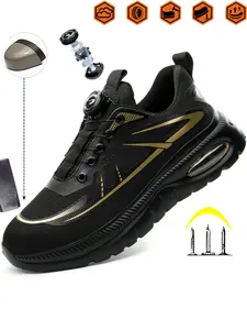 Men Women Safety Shoes Eu Standard Steel Toe Design Thick Kevlar Anti-Smash Puncture Resistant Cushioned Sole No Lace Suitable for Daily Wear Casual Sports Shoes Sneaker