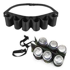 Beer Belt Holder for Men 6 Cans Beer Can Holder for Drinking Adjustable Black Beer Drinking Accessories for Halloween Christmas Men Women Outdoor Camping Hiking Picnic Party
