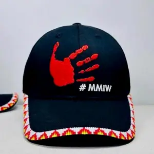 MMIW Red Hand Embroidered Handmade Beaded Brim Baseball Cap Native American Style Graphic Hat Adjustable Trucker Hat