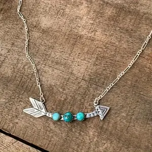 Turquoise Arrow Pendant Necklace - Bohemian Chic Silver Plated Alloy - Trendy Vacation Statement Jewelry with Timeless Vintage Charm