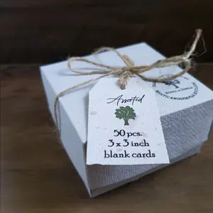 3 x 3 inch blank assorted recycled paper note cards - 50 pcs/ handmade recycled paper